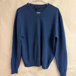 Allen Solly Mens Blue 100% 2 Ply Cashmere V Neck Sweater Size L Preppy Old Money